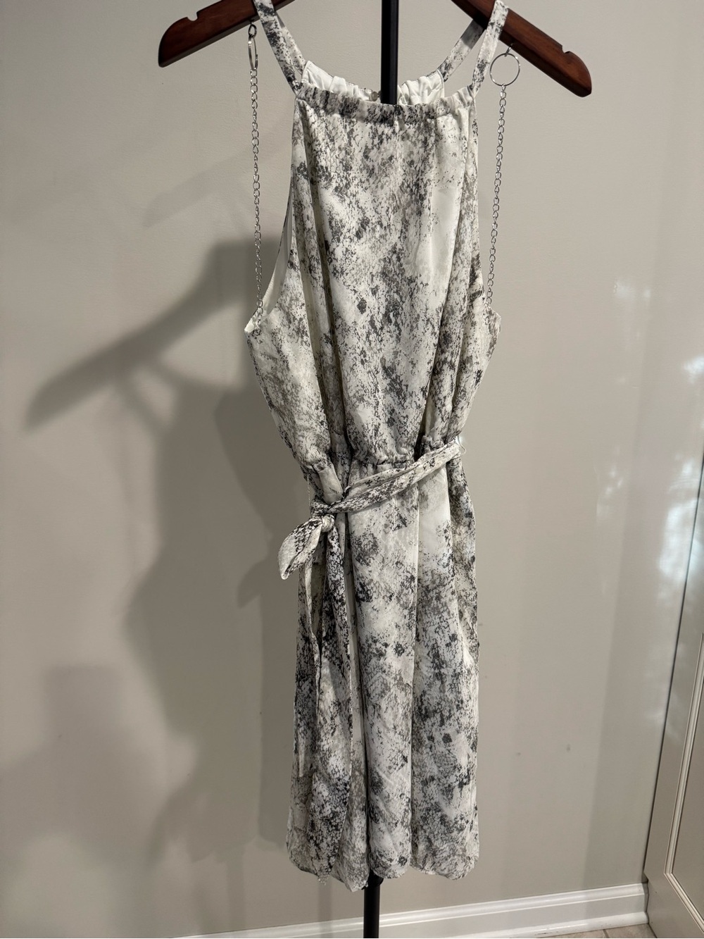 Banana Republic Gray Snake-Skin Print Mini Dress with Tie Waist Halter Top - 10